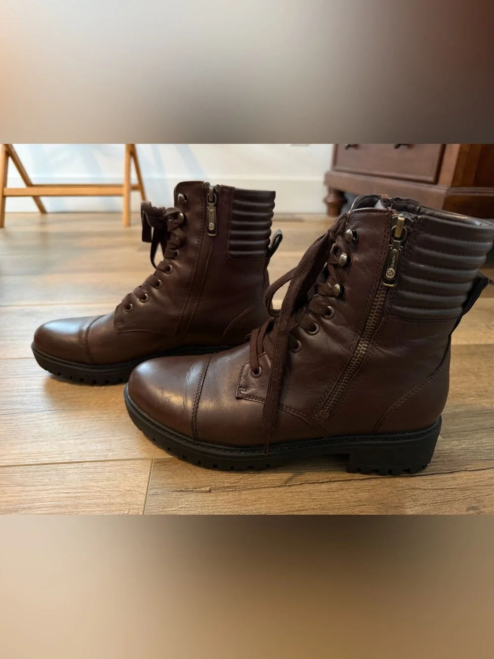 Blondo Waterproof Dark Brown Leather Lace-Up Combat Boots, Size 9.5